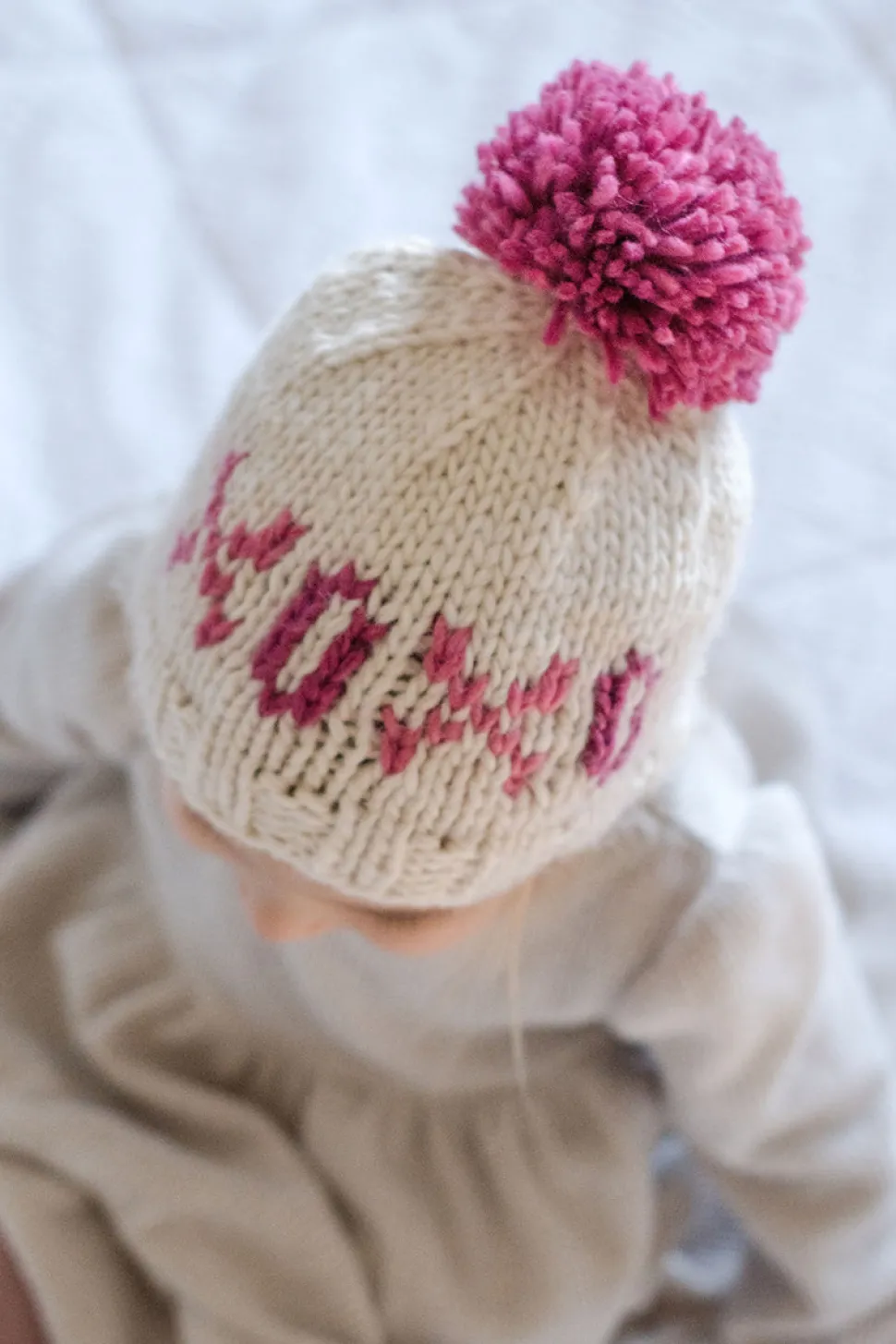 Huggalugs XOXO Valentine's Day Hand Knit Beanie Hat - Cream, Large (2-6 years)