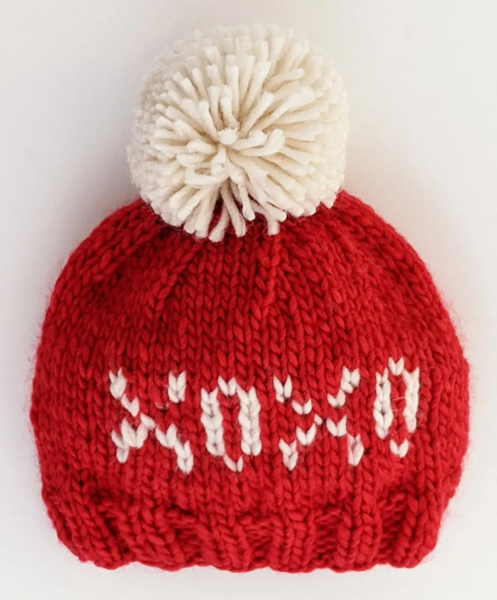 Huggalugs XOXO Valentine's Day Hand Knit Beanie Hat - Red, Small (0-6 months)