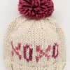 Huggalugs XOXO Valentine's Day Hand Knit Beanie Hat - Cream, Medium (6-24 months)