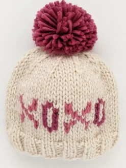 Huggalugs XOXO Valentine's Day Hand Knit Beanie Hat - Cream, Medium (6-24 months)