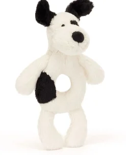 Jellycat Bashful Black & Cream Puppy Ring Rattle, 7"