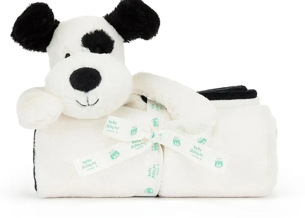 Jellycat Bashful Black & Cream Puppy Blankie, 28"