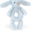 Jellycat Bashful Blue Bunny Ring Rattle, 7"