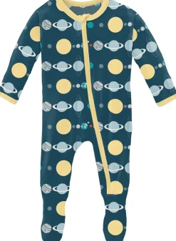 KicKee Pants Footie with Zipper - Peacock Planets, 9-12 Months