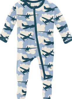 KicKee Pants Footie with Zipper - Pond Airplanes, 6-9 Months
