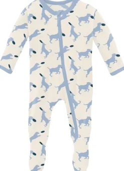 KicKee Pants Footie with Zipper - Natural Frisbee Labs, 0-3 Months