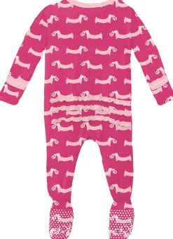 KicKee Pants Muffin Ruffle Footie with Zipper - Calypso Pretzel Pup, 12-18 Months