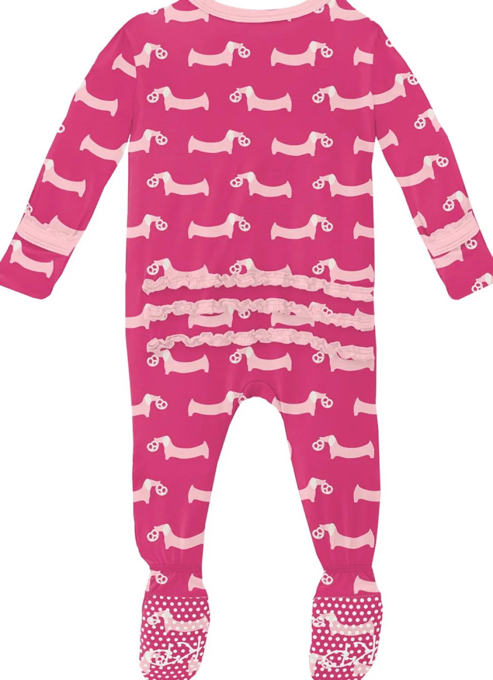 KicKee Pants Muffin Ruffle Footie with Zipper - Calypso Pretzel Pup, 3-6 Months