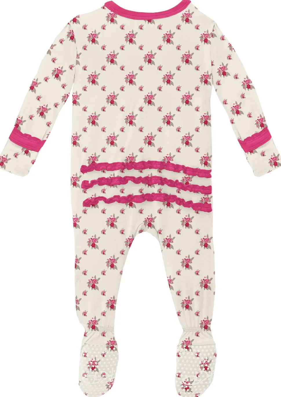 KicKee Pants Muffin Ruffle Footie with Zipper - Natural Rose Trellis, 0-3 Months