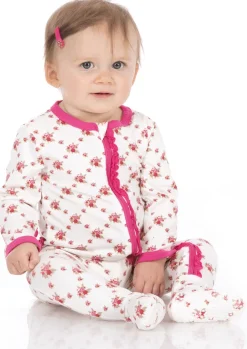 KicKee Pants Muffin Ruffle Footie with Zipper - Natural Rose Trellis, 0-3 Months