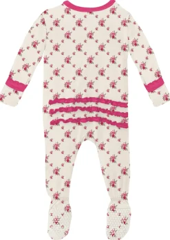 KicKee Pants Muffin Ruffle Footie with Zipper - Natural Rose Trellis, Newborn