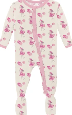 KicKee Pants Print Classic Ruffle Footie with 2 Way Zipper - Natural Little Bo Peep, 3-6 Months