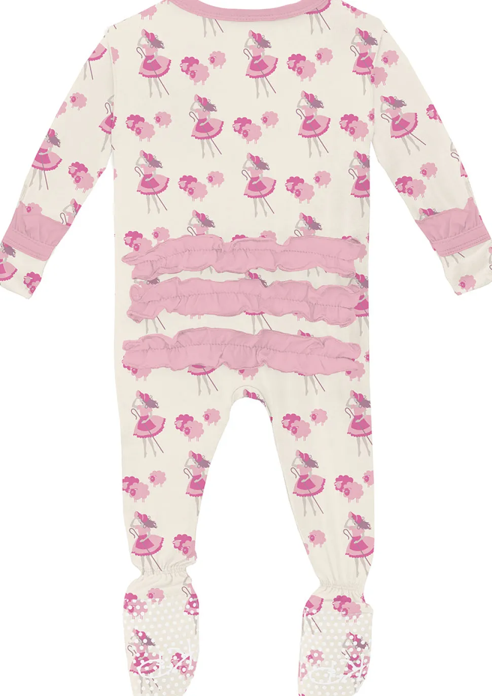 KicKee Pants Print Classic Ruffle Footie with 2 Way Zipper - Natural Little Bo Peep, 3-6 Months