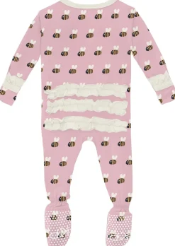 KicKee Pants Print Classic Ruffle Footie with 2 Way Zipper - Cake Pop Baby Bumblebee, Newborn