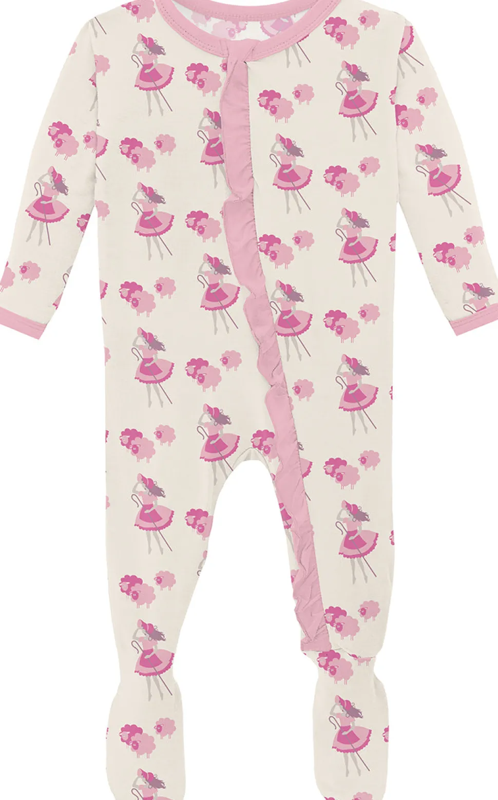KicKee Pants Print Classic Ruffle Footie with 2 Way Zipper - Natural Little Bo Peep, Newborn