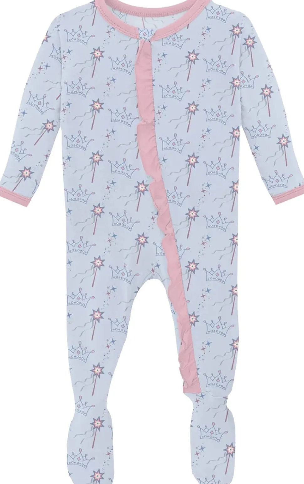 KicKee Pants Print Classic Ruffle Footie with 2 Way Zipper - Dew Magical Princess, 0-3 Months