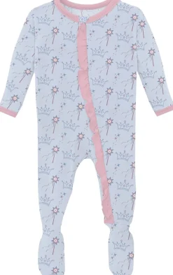 KicKee Pants Print Classic Ruffle Footie with 2 Way Zipper - Dew Magical Princess, Newborn