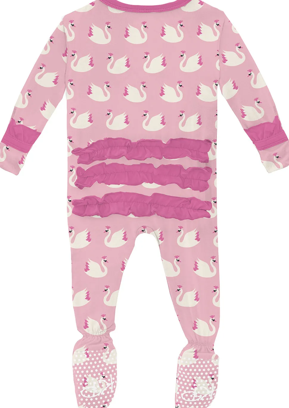 KicKee Pants Print Classic Ruffle Footie with 2 Way Zipper - Cake Pop Swan Princess, 0-3 Months