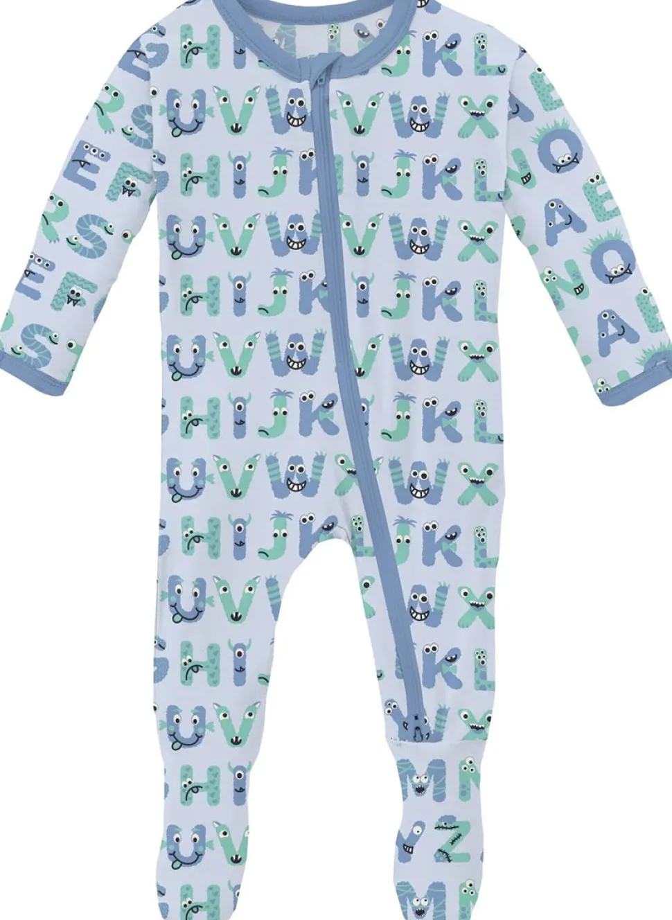 KicKee Pants Print Footie with 2 Way Zipper - Dew ABC Monsters, 3-6 Months