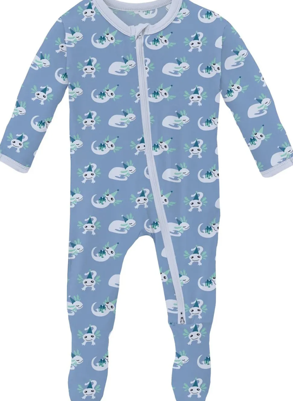 KicKee Pants Print Footie with 2 Way Zipper - Dream Blue Axolotl Party, Newborn