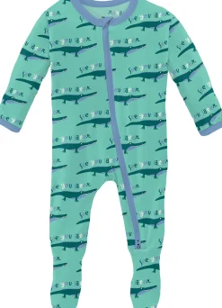 KicKee Pants Print Footie with 2 Way Zipper - Glass Later Alligator, Newborn