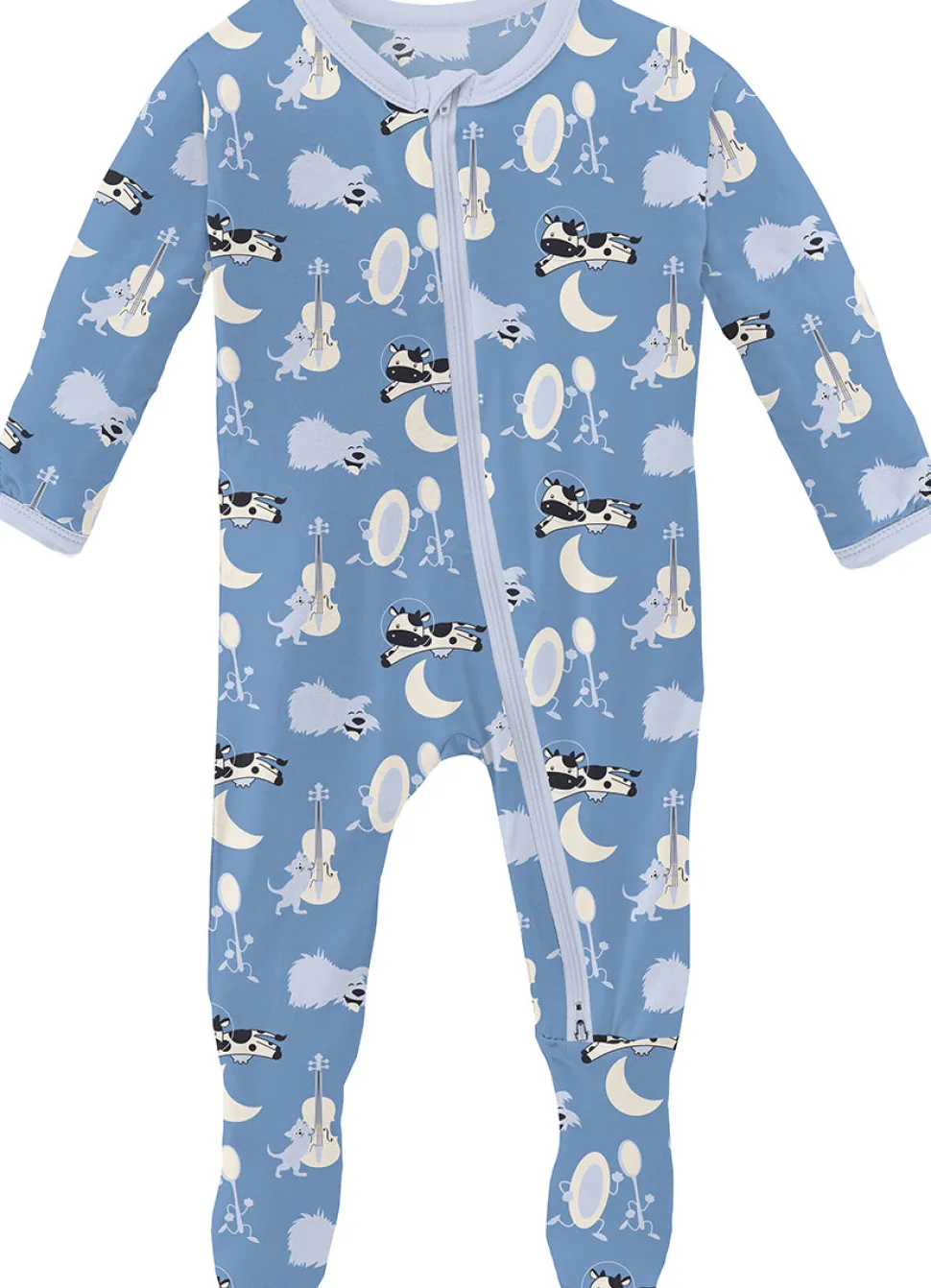 KicKee Pants Print Footie with 2 Way Zipper - Dream Blue Hey Diddle Diddle, 3-6 Months