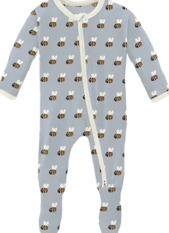 KicKee Pants Print Footie with 2 Way Zipper - Pearl Blue Baby Bumblebee, 3-6 Months
