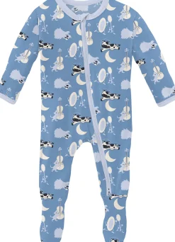 KicKee Pants Print Footie with 2 Way Zipper - Dream Blue Hey Diddle Diddle, 0-3 Months