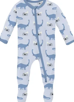 KicKee Pants Print Footie with 2 Way Zipper - Dew Pet Dino, 0-3 Months