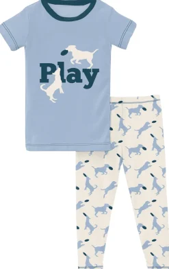 KicKee Pants Short Sleeve Graphic Tee Pajama Set - Natural Frisbee Labs, 3T