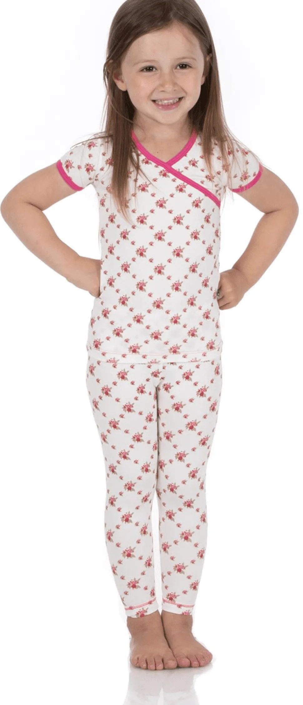KicKee Pants Short Sleeve Kimono Pajama Set - Natural Rose Trellis, 5 Years