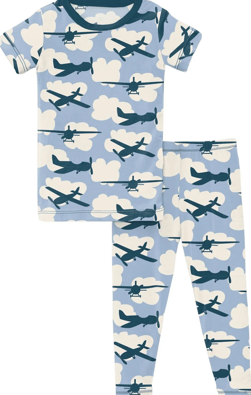 KicKee Pants Short Sleeve Pajama Set - Pond Airplanes, 2T