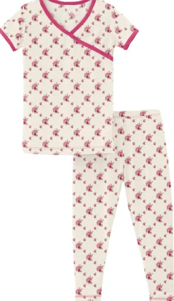 KicKee Pants Short Sleeve Kimono Pajama Set - Natural Rose Trellis, 6 Years