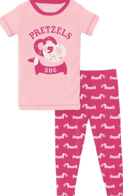 KicKee Pants Short Sleeve Graphic Tee Pajama Set - Calypso Pretzel Pup, 4T