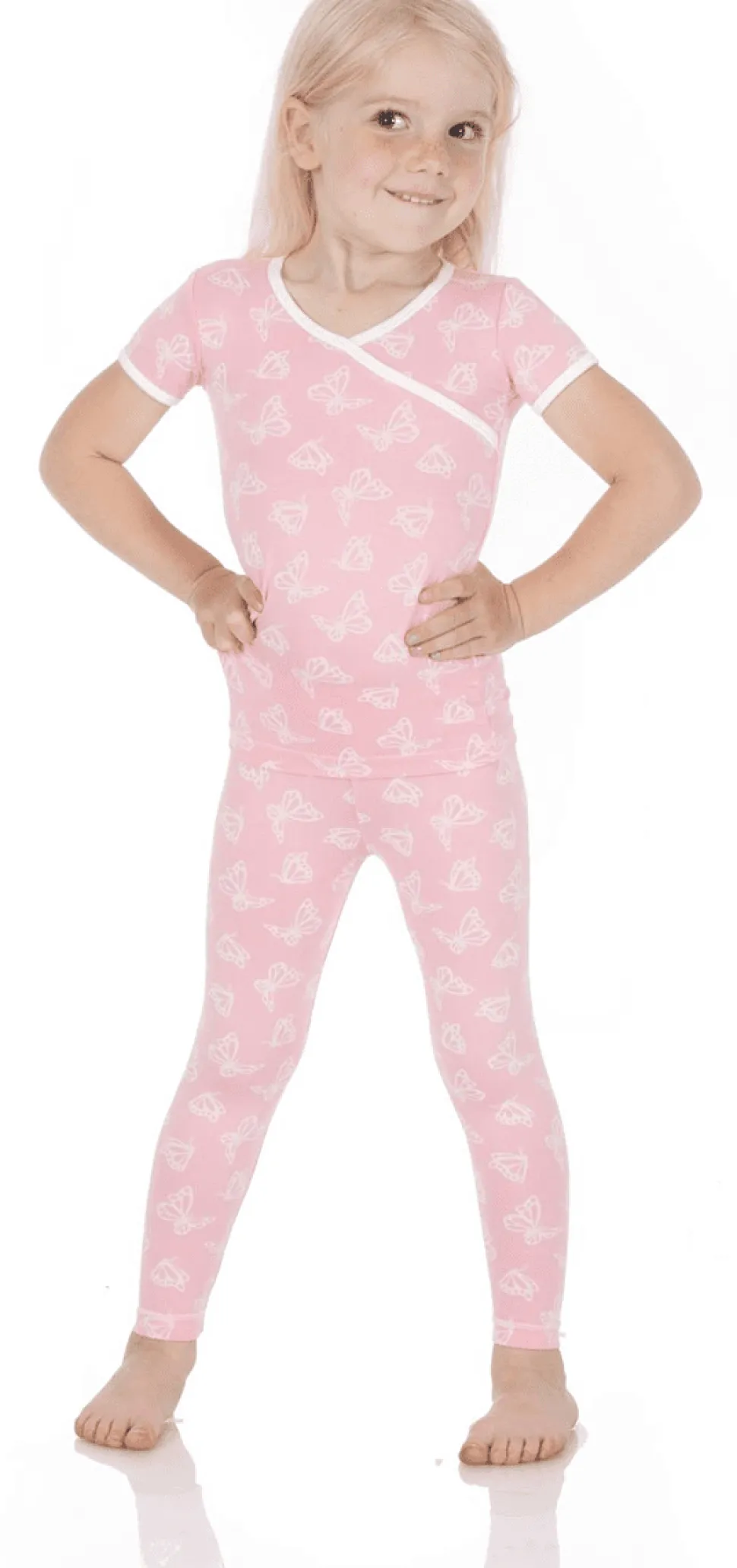 KicKee Pants Short Sleeve Kimono Pajama Set - Lotus Butterfly, 3T