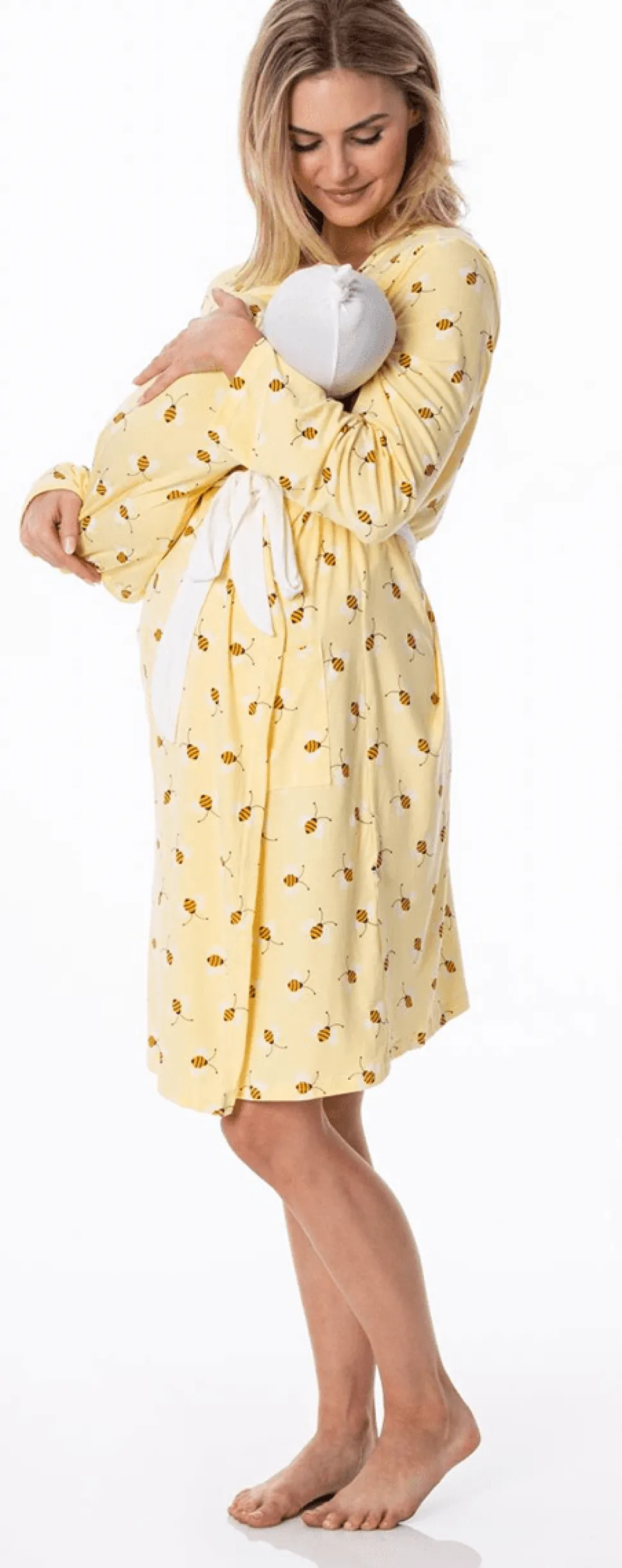 KicKee Pants Women's Mid Length Lounge Robe & Layette Gown Set - Wallaby Bees, L
