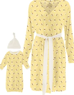 KicKee Pants Women's Mid Length Lounge Robe & Layette Gown Set - Wallaby Bees, M