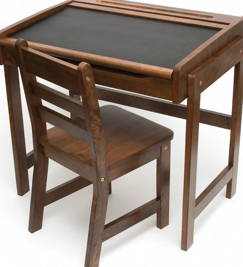 Lipper International Kids Chalkboard Desk & Chair, 2-Piece Set - Walnut
