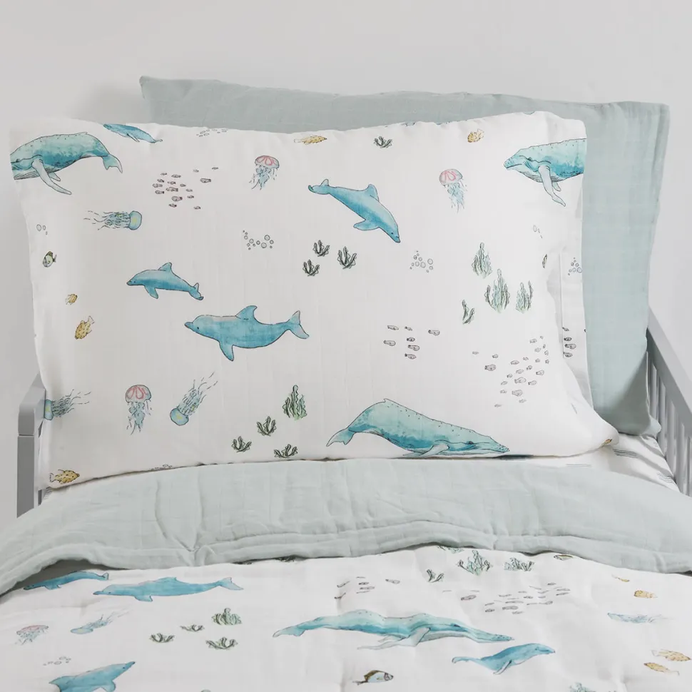 Little Unicorn Cotton Muslin Toddler Pillowcase, 2 Pack - Whales