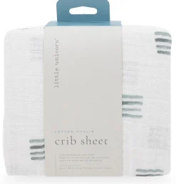 Little Unicorn Cotton Muslin Crib Sheet - Blue Stacks