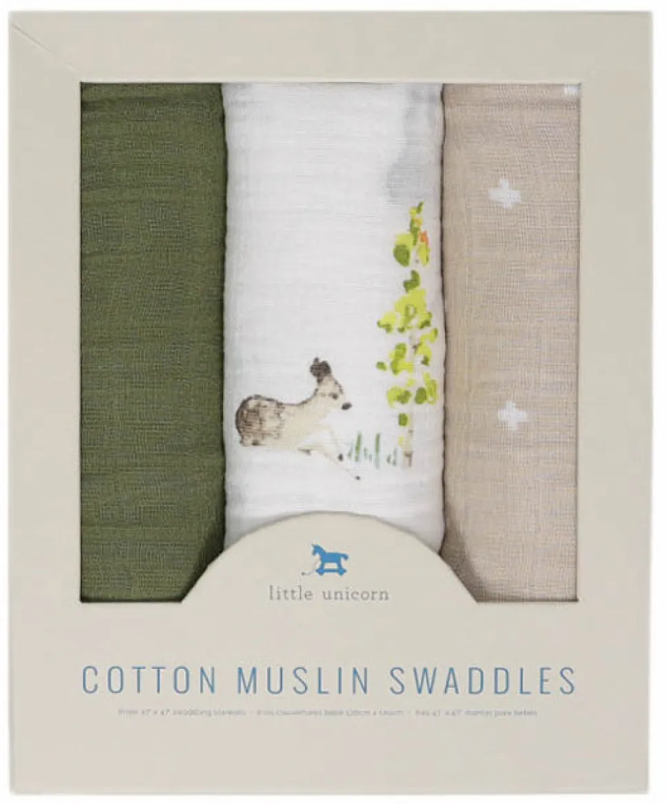 Little Unicorn Cotton Muslin Swaddle 3 Pack - Oh Deer 2 Set