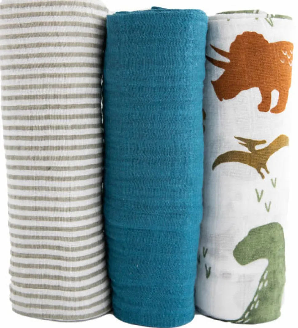 Little Unicorn Cotton Muslin Swaddle 3 Pack - Dino Friends 2 set