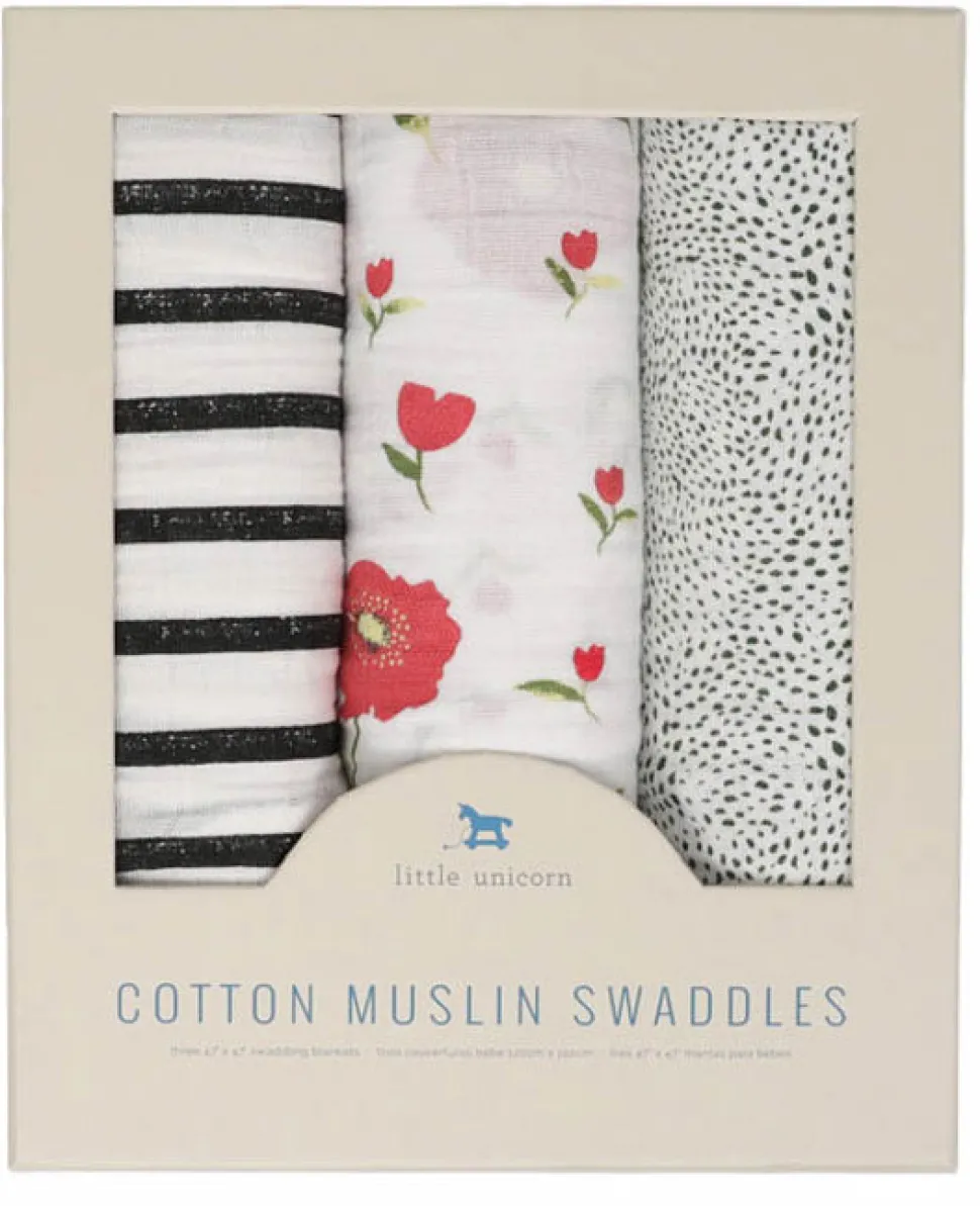Little Unicorn Cotton Muslin Swaddle 3 Pack - Summer Poppy 2 Set