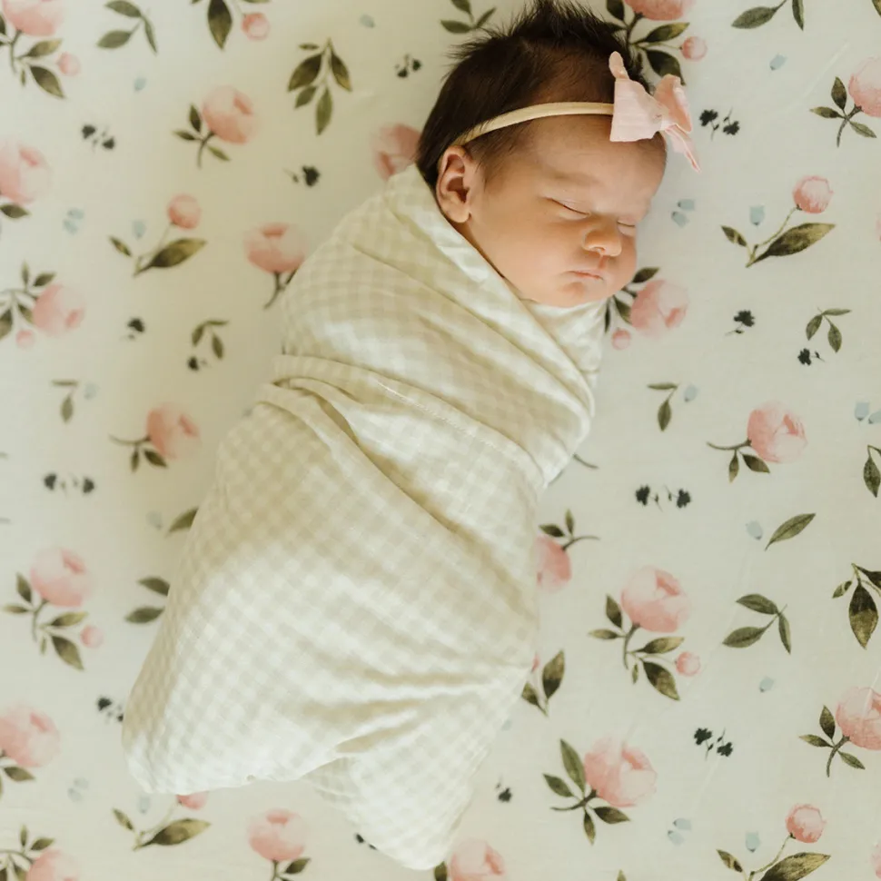 Little Unicorn Stretch Knit Swaddle Blanket - Tan Gingham