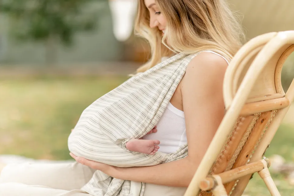 Lolo Baby Breastfeeding Sling Support - White & Grey Stripe