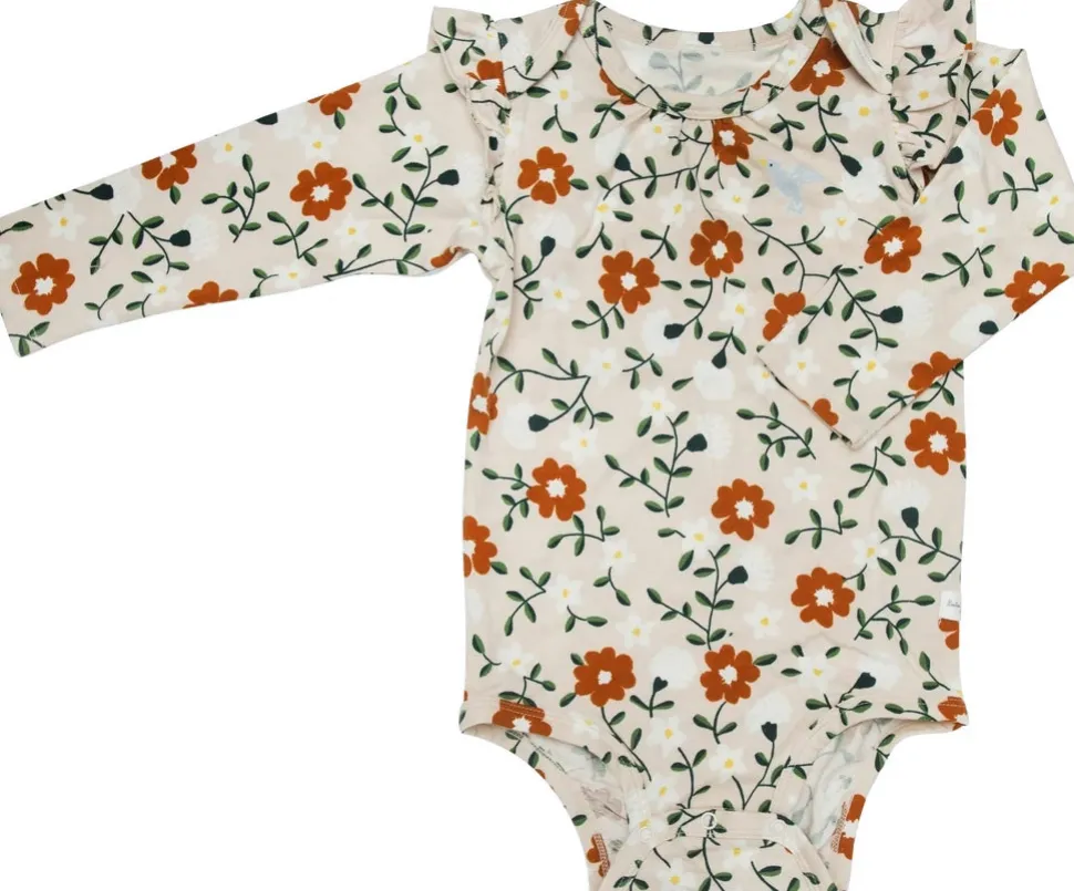 Loulou Lollipop Long Sleeve Bodysuit in TENCEL - Flower Vine (3-6 M)