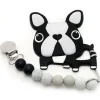 Loulou Lollipop Silicone Teether with Clip - Boston Terrier/Black