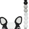 Loulou Lollipop Silicone Teether with Gem Clip - Boston Terrier/Black