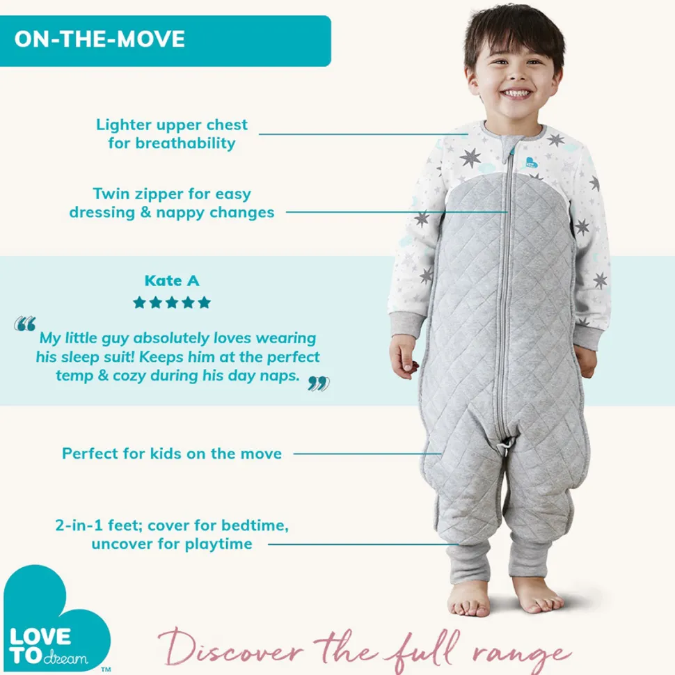 Love To Dream Short Sleeve Sleep Suit Organic Cotton Mild, 6-12 M - Dreamer White