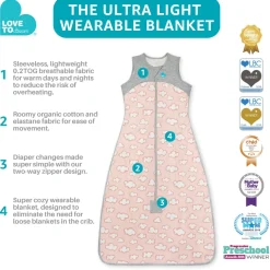 Love To Dream Sleep Bag Organic Cotton Lite .2 TOG, 18-36 M, Daydream Dusty Pink